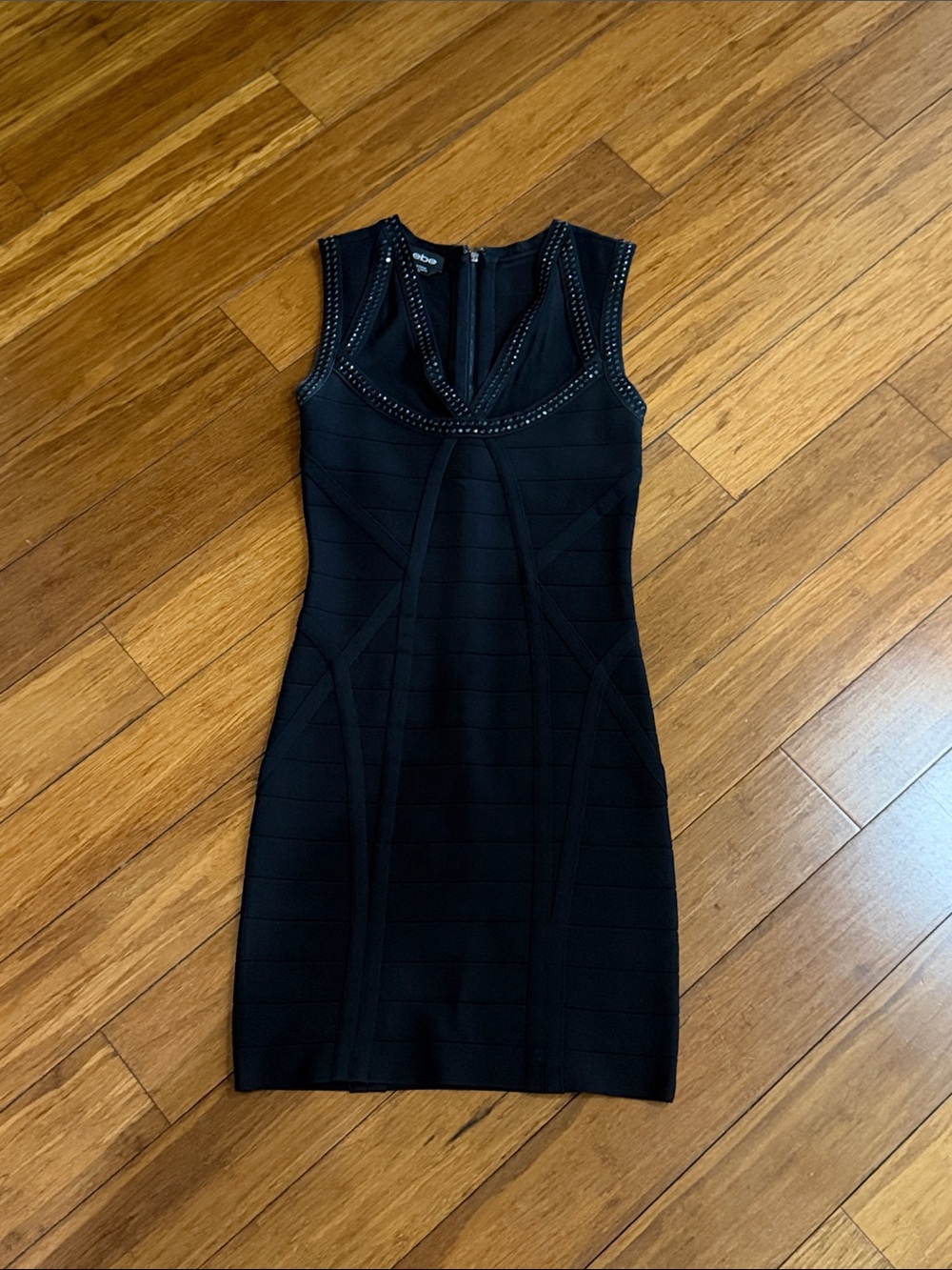 bebe Black Sleeveless Stud-Trim Mini Dress XS